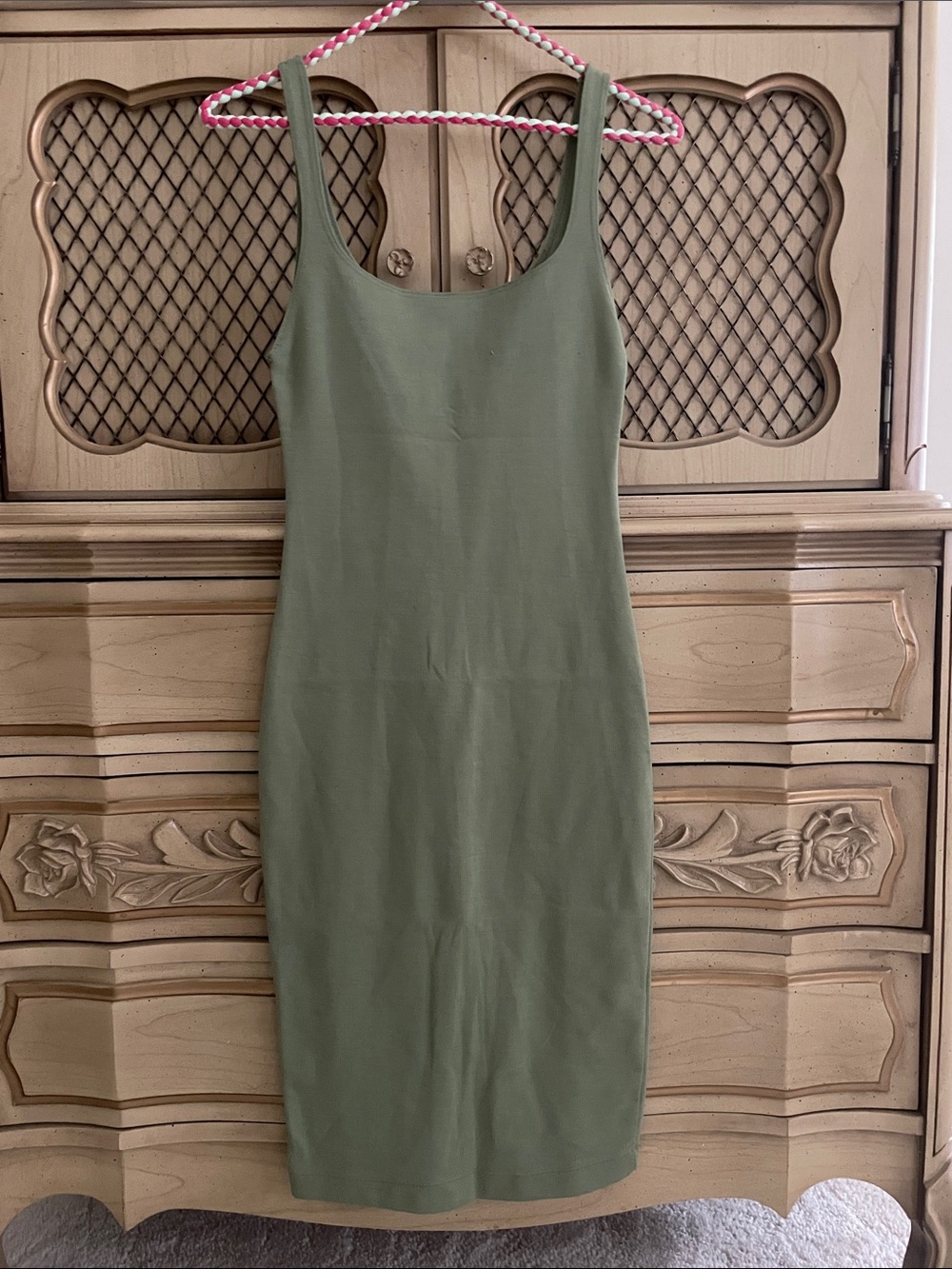 Zara Olive Green Sleeveless Midi Bodycon Dress